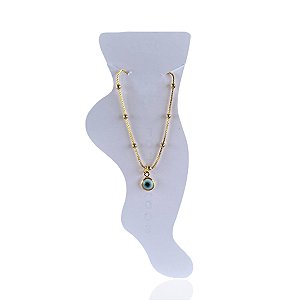 Tornozeleira Folheada Ouro 18k e Prata 925 Bolinhas Olho Grego