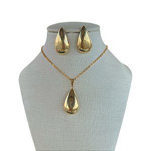 Conjunto Folheado Ouro 18k Gota Abaulada