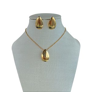 Conjunto Folheado Ouro 18k Gota Chapeada