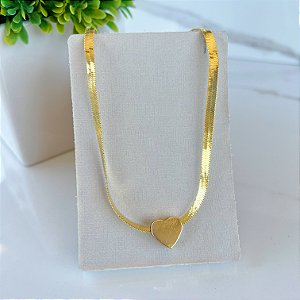 Choker Folheada Ouro 18k Fita Coração
