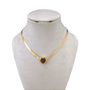 Choker Folheada Ouro 18k Fita Coração