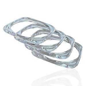 Kit 4 Braceletes Transparente Acrílico Quadrado Bijuteria