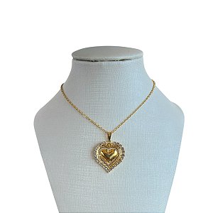 Colar Folheado Ouro 18k e Prata 925 Coração Strass