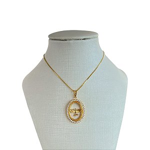 Colar Folheado Ouro 18k e Prata 925 Espírito Santo Cravejado