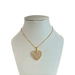 Colar Folheado Ouro 18k Coração Cravejado