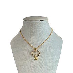 Colar Folheado Ouro 18k Nossa Senhora Coração Cravejado