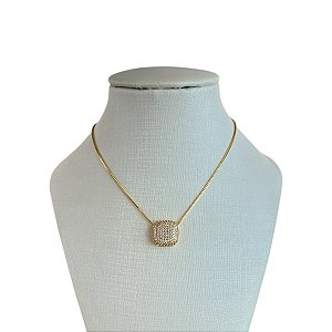 Colar Folheado Ouro 18k e Prata 925 Quadrado Cravejado