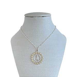 Colar Folheado Prata 925 Nossa Senhora Pérolas