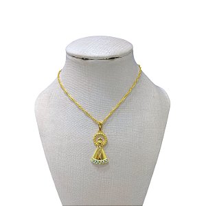Colar Folheado Ouro 18k Nossa Senhora Strass