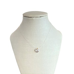 Colar Folheado Ouro 18k Fio de Silicone Ponto de Luz Coração