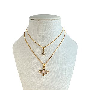 Colar Duplo Folheado Ouro 18k Espírito Santo Cravejado