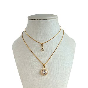Colar Duplo Folheado Ouro 18k Ponto de Luz Cravejado