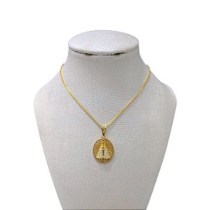 Colar Folheado Ouro 18k Nossa Senhora Cravejada