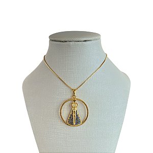 Colar Folheado Ouro 18k Nossa Senhora Cravejada