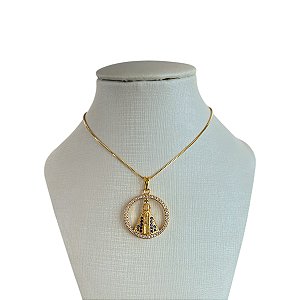 Colar Folheado Ouro 18k Nossa Senhora Cravejada