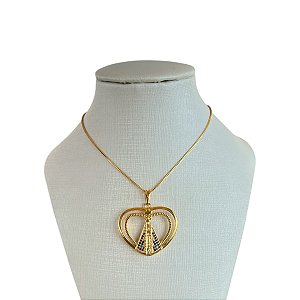 Colar Folheado Ouro 18k Nossa Senhora Coração Cravejado