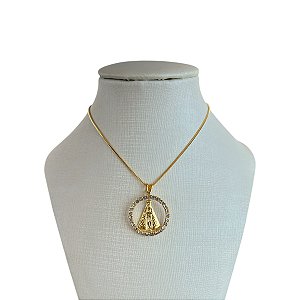 Colar Folheado Ouro 18k Nossa Senhora Strass