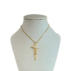 Colar Folheado Ouro 18k Cruz Jesus Cravejada
