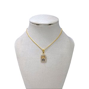 Colar Folheado Ouro 18k e Prata 925 Nossa Senhora Cravejada