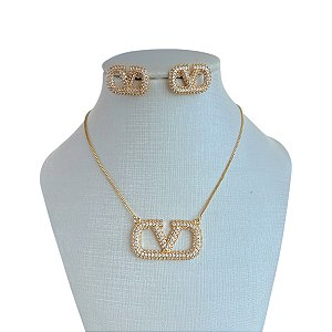 Conjunto Folheado Ouro 18k e Prata 925 Inspired Cravejado