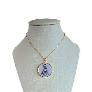 Colar Folheado Ouro 18k e Prata 925 Madrepérola Nossa Senhora