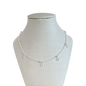 Choker Folheada Prata 925 Flor Cristais