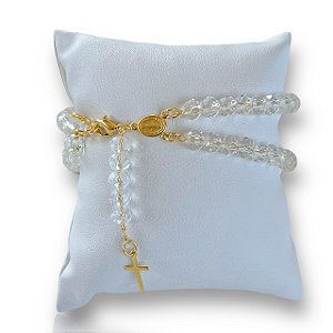 Pulseira Folheada Ouro 18k e Prata 925 Terço Cristais