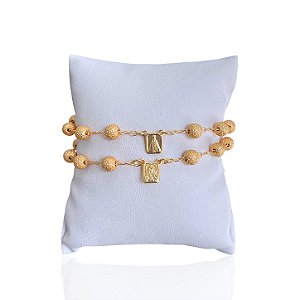 Pulseira Folheada Ouro 18k e Prata 925 Escapulário Nossa Senhora Cristais