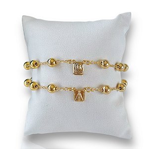 Pulseira Folheada Ouro 18k e Prata 925 Dupla Nossa Senhora Cristais