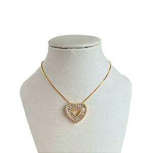 Colar Folheado Ouro 18k e Prata 925 Coração Cravejado