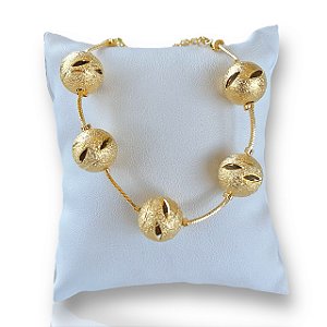 Pulseira Folheada Ouro 18k e Prata 925 Bolinhas Trabalhada