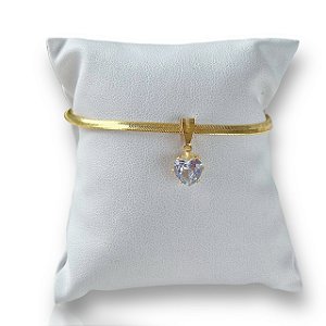 Pulseira Folheada Ouro 18k e Prata 925 Fita Laminada Coração Ponto de Luz