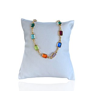 Pulseira Folheada Ouro 18k e Prata 925 Ponto de Luz Cristais Colors