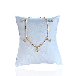 Pulseira Folheada Ouro 18k e Prata 925 Gota Cristais