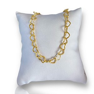 Pulseira Folheada Ouro 18k e Prata 925 Elos Corações