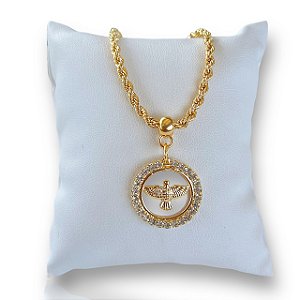 Pulseira Folheada Ouro 18k e Prata 925 Cordão Baiano Espírito Santo Strass