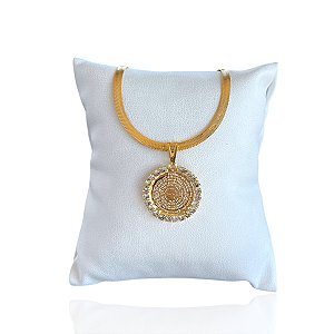 Pulseira Folheada Ouro 18k e Prata 925 Fita Laminada Pai Nosso Strass