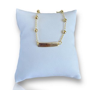 Pulseira Folheada Ouro 18k e Prata 925 Placa Infantil Bolinha