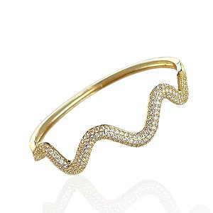 Bracelete Folheado Ouro 18k e Prata 925 Ondulado Cravejado