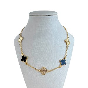 Colar Folheado Ouro 18k 5 Trevos Colors
