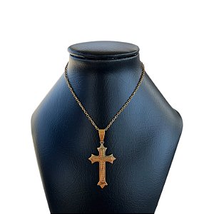 Corrente Masculina Aço Inoxidável Crucifixo Pai Nosso