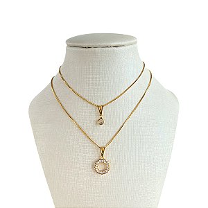 Colar Duplo Folheado Ouro 18k Mandala Cravejada