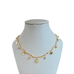 Choker Folheada Ouro 18k e Prata 925 Coração Ponto de Luz