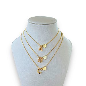 Colar Folheada Ouro 18k e Prata 925 Letra Inicial Coração