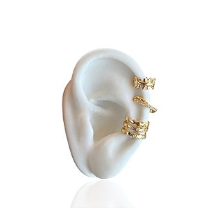 Kit 3 Piercing Fake Folheado Ouro 18k e Prata 925 Ramo Cravejado