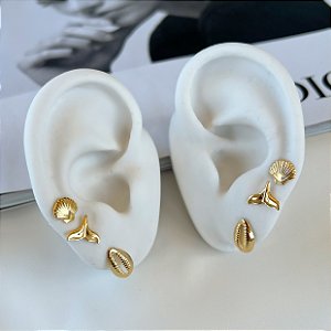 Trio Brincos Folheado Ouro 18k Sereismo