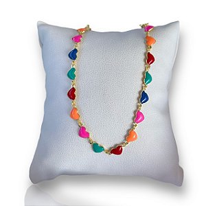 Pulseira Folheada Ouro 18k e Prata 925 Corações Resinado
