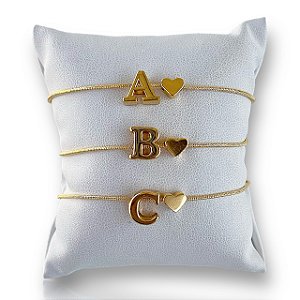 Pulseira Folheada Ouro 18k e Prata 925 Letra Inicial Coração