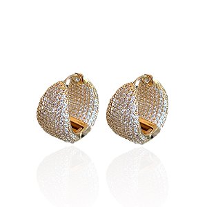 Brinco Folheado Ouro 18k e Prata 925 Canoa Cravejada