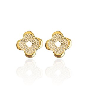 Brinco Folheado Ouro 18k e Prata 925 Trevo Cravejado